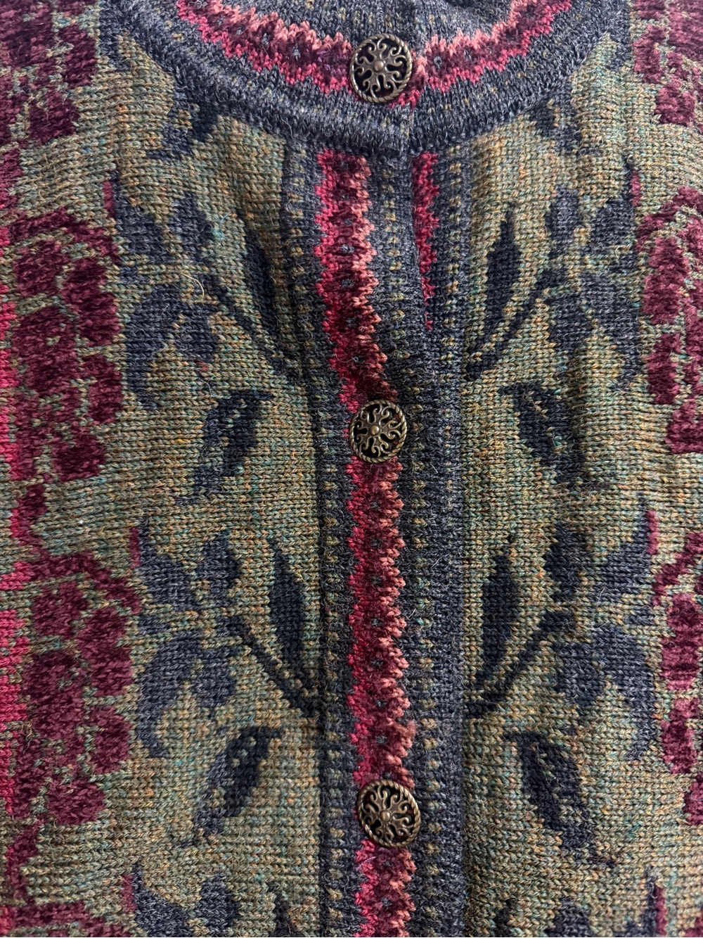 Vintage Cherry Lewis Vintage Wool Blend Multicolor tapestry knit Cardigan large - Picture 4 of 6